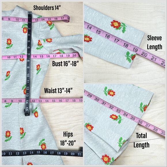 Vintage 1970s Beige Floral Long Sleeve Pleated Skater Dress - Picture 6 of 7